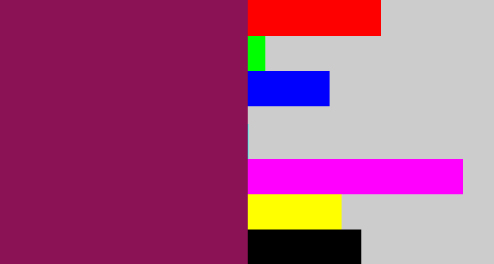 Hex color #8a1255 - reddish purple