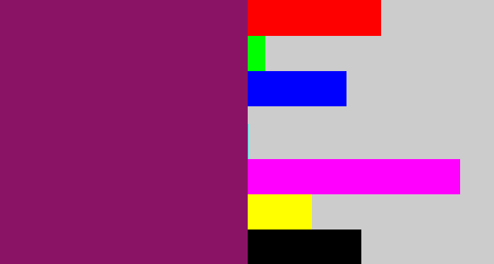 Hex color #8a1366 - reddish purple