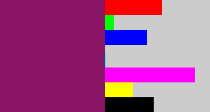 Hex color #8a1566 - darkish purple