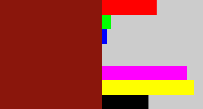 Hex color #8a160c - brick red