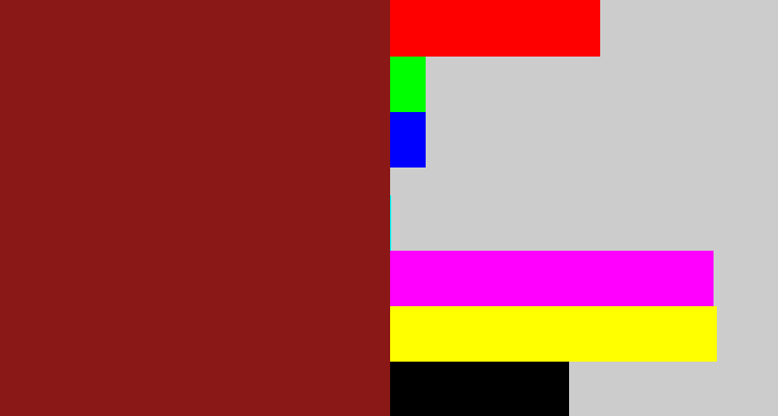 Hex color #8a1816 - brick red