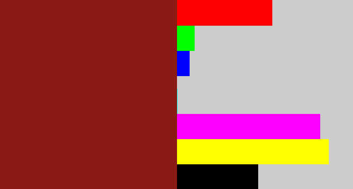 Hex color #8a1a13 - brick red
