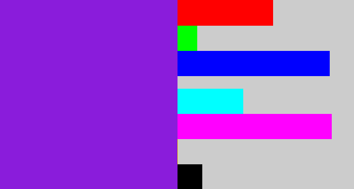 Hex color #8a1cdb - violet