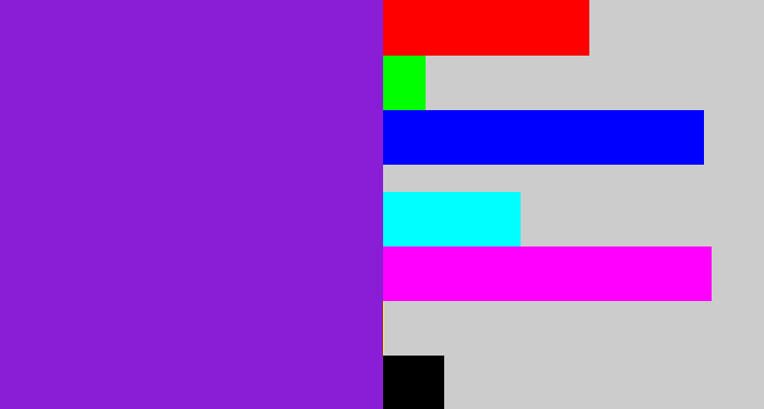 Hex color #8a1dd6 - violet