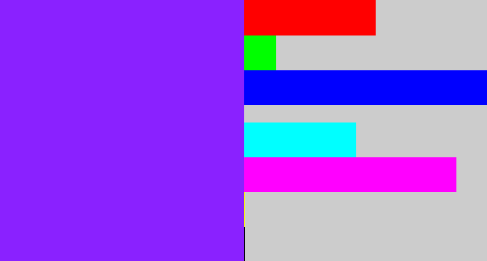 Hex color #8a21ff - electric purple
