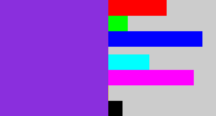 Hex color #8a2fdd - bluish purple