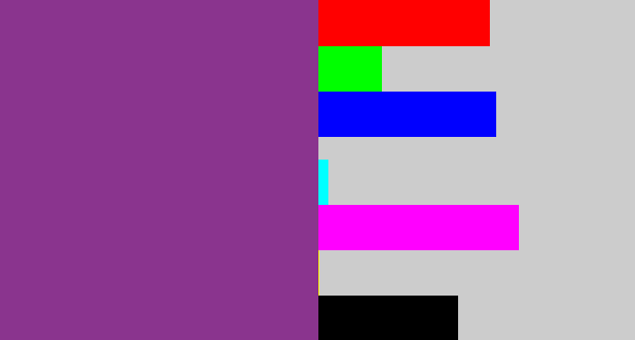 Hex color #8a348e - warm purple