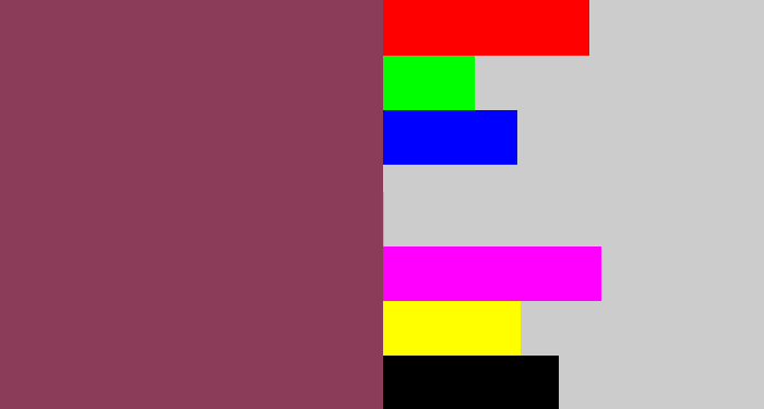 Hex color #8a3c59 - dark mauve