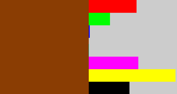 Hex color #8a3d03 - rust brown