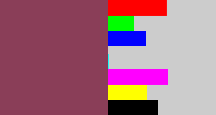 Hex color #8a3e58 - dark mauve