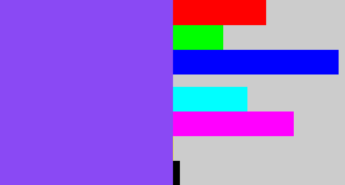 Hex color #8a49f4 - purpley