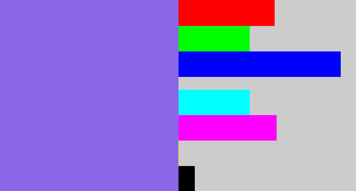 Hex color #8a67e7 - purpley