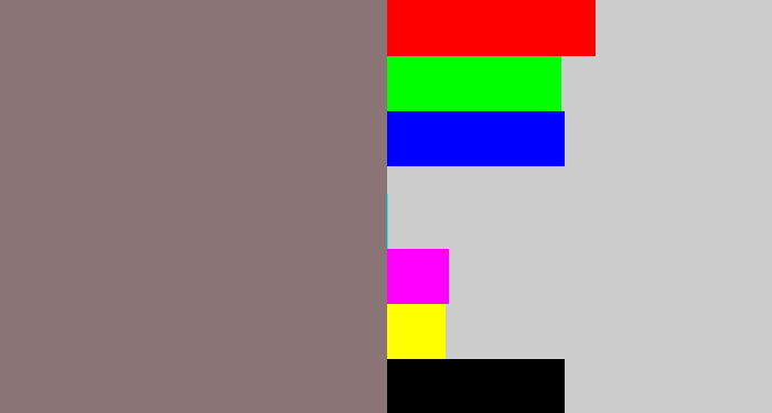 Hex color #8a7475 - reddish grey