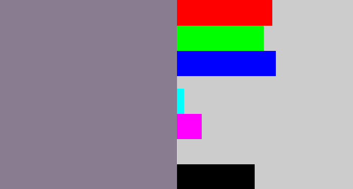 Hex color #8a7c90 - purpley grey