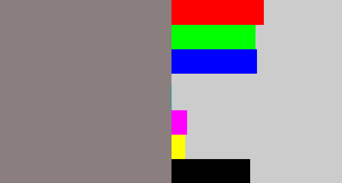 Hex color #8a7e7f - medium grey