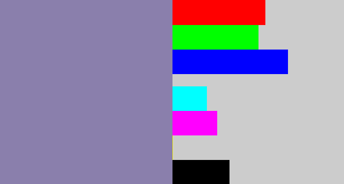 Hex color #8a7fac - purpley grey