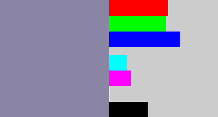 Hex color #8a84a5 - purpley grey
