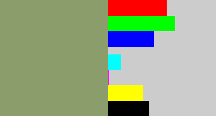 Hex color #8a9d6b - grey/green