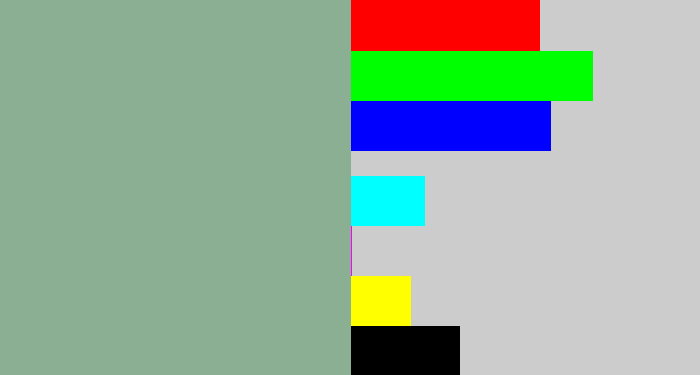 Hex color #8aaf92 - greenish grey