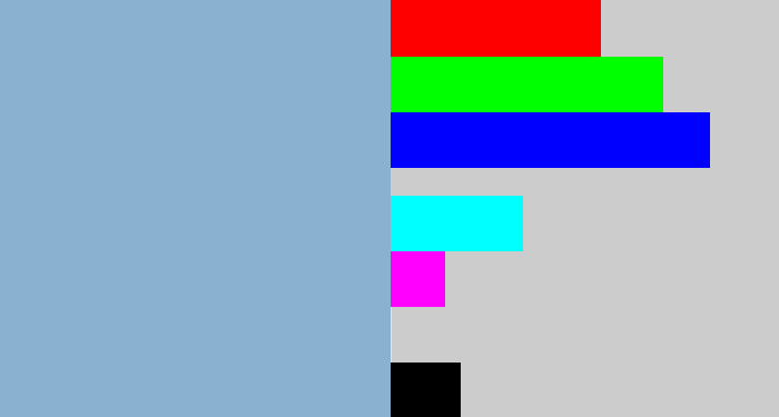 Hex color #8ab2d0 - light grey blue