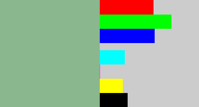 Hex color #8ab78d - greenish grey