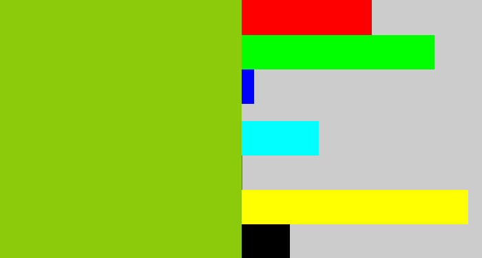 Hex color #8acc0c - slime green
