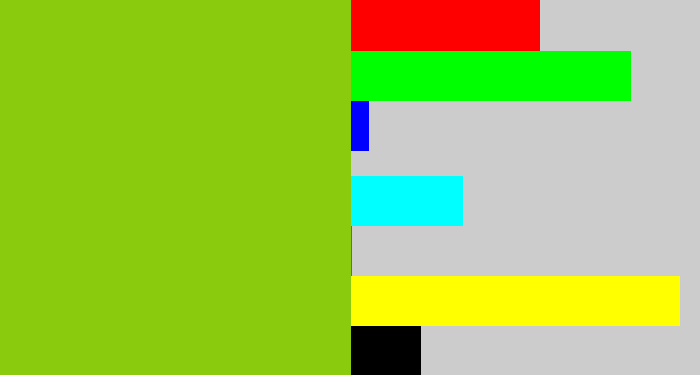 Hex color #8acc0d - slime green