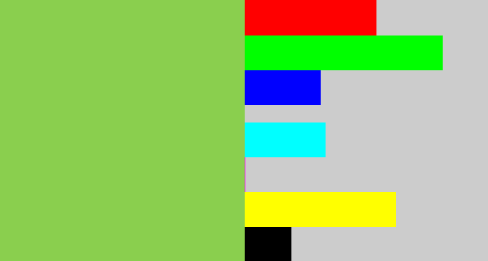 Hex color #8acf4e - kiwi green