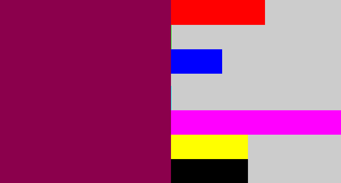 Hex color #8b004c - reddish purple