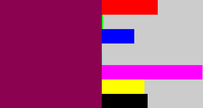 Hex color #8b0251 - reddish purple