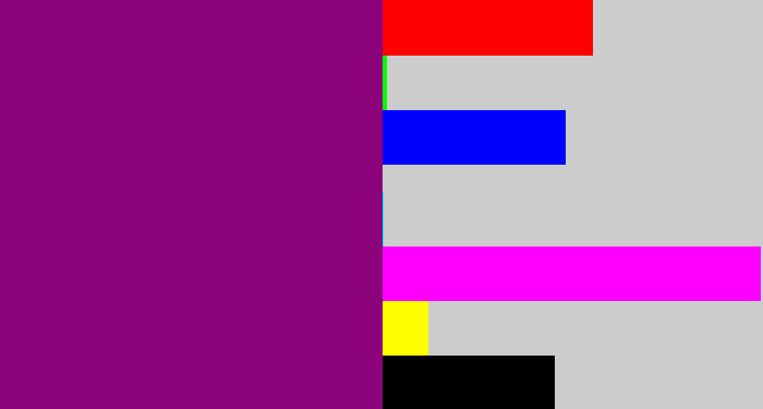 Hex color #8b027b - red violet