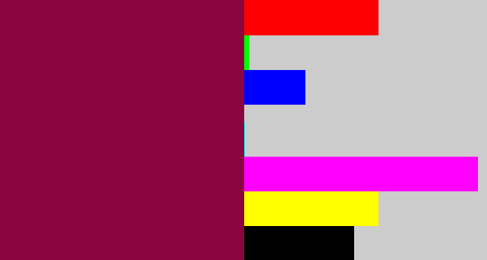 Hex color #8b063f - red purple