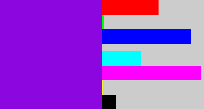 Hex color #8b06df - violet