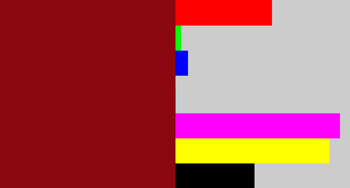 Hex color #8b0811 - crimson