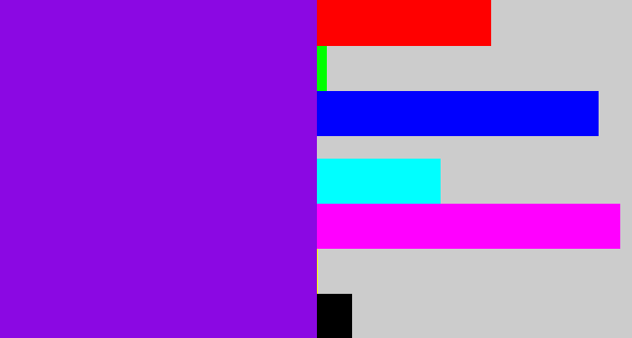 Hex color #8b08e3 - violet