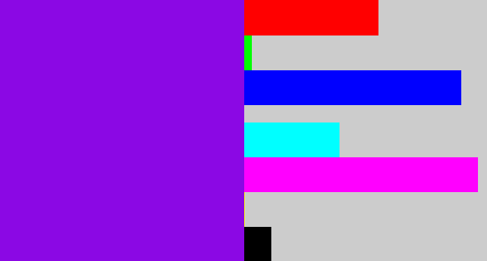 Hex color #8b08e4 - violet