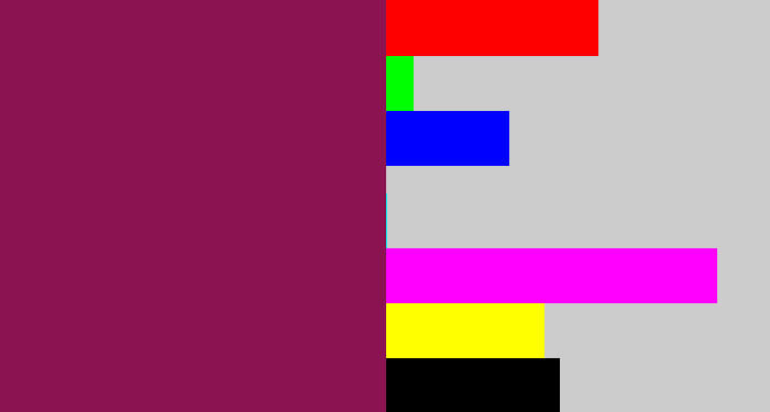 Hex color #8b1352 - reddish purple