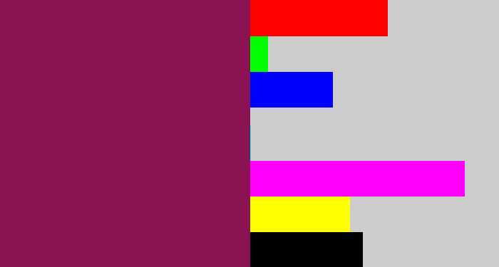 Hex color #8b1353 - reddish purple