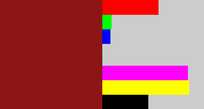 Hex color #8b1615 - brick red