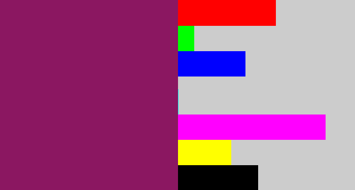Hex color #8b1761 - reddish purple