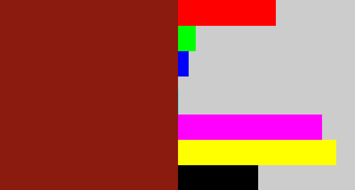 Hex color #8b1a0f - brick red