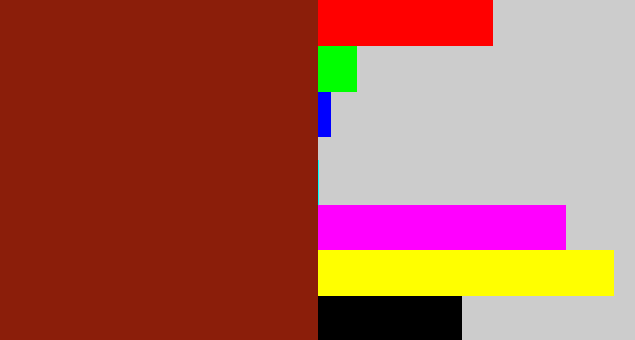 Hex color #8b1e0a - brick red