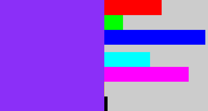 Hex color #8b2ff8 - electric purple
