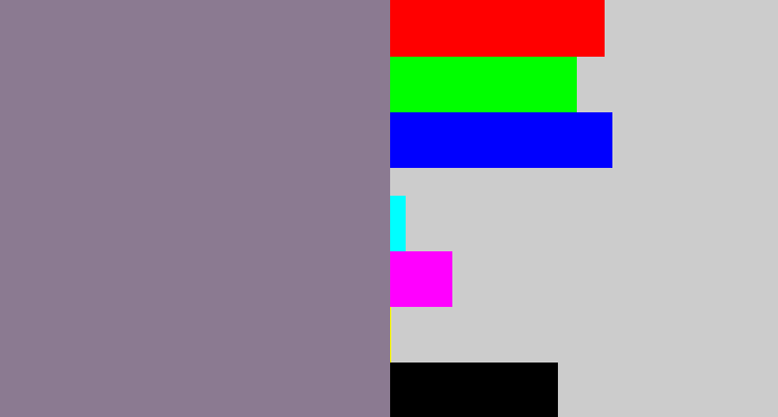 Hex color #8b7a91 - greyish purple