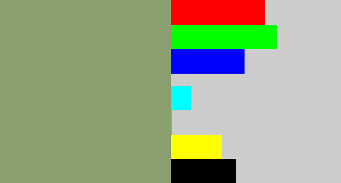 Hex color #8b9e6e - grey/green