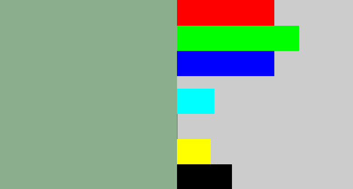 Hex color #8baf8d - greenish grey