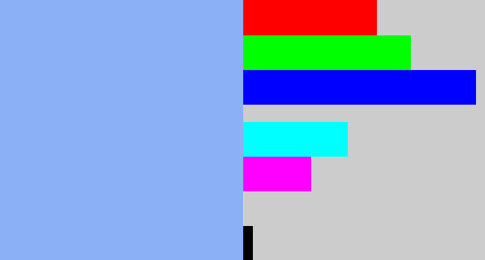 Hex color #8bb0f6 - carolina blue