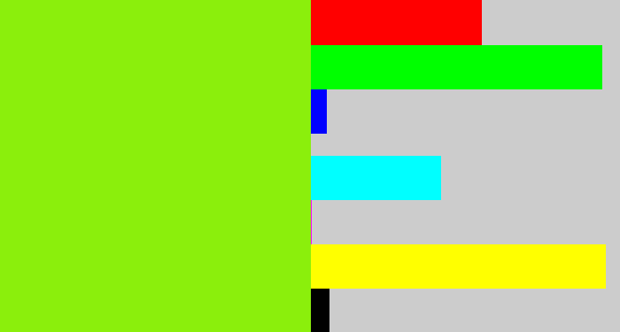 Hex color #8bef0c - acid green