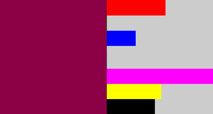 Hex color #8c0045 - red purple