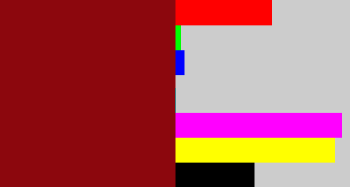 Hex color #8c070d - crimson